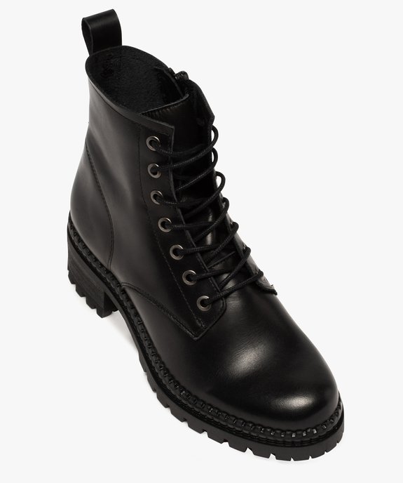 Boots femme dessus cuir uni à lacets et semelle crantée vue6 - GEMO (CASUAL) - GEMO