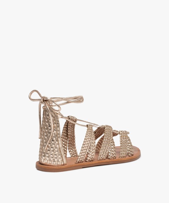 Sandales femme à talon plat laçage cheville en cuir - Tanéo vue4 - TANEO - GEMO