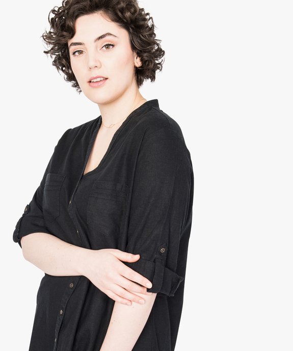 Chemise unie en lin à poches plaquées vue2 - GEMO (G TAILLE) - GEMO