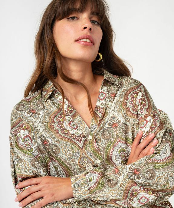 Chemise imprimée en matière satinée femme vert vue2 - GEMO(FEMME PAP) - GEMO