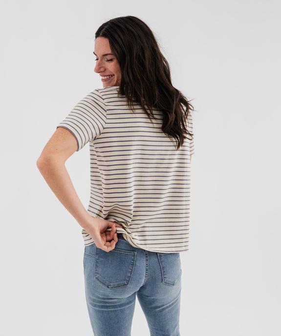 Tee-shirt manches courtes et col rond rayé en coton résistant femme vue3 - GEMO(FEMME PAP) - GEMO