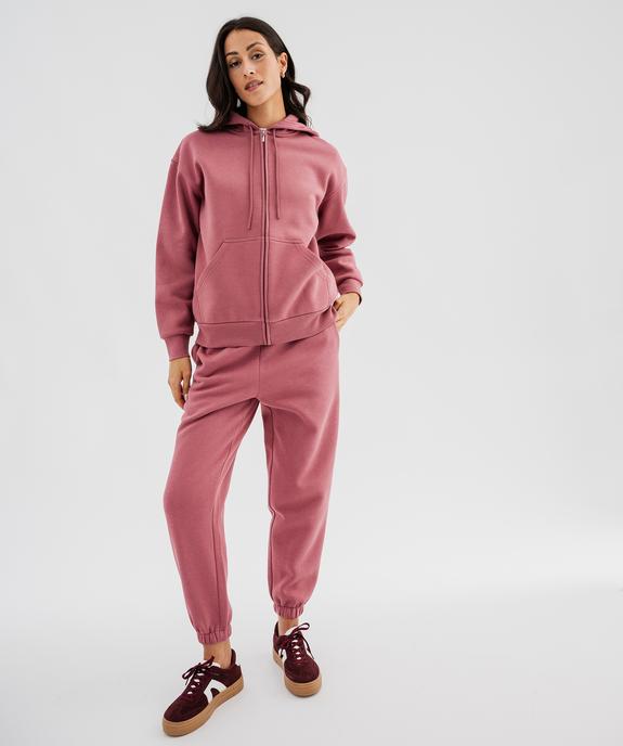 Pantalon de jogging en molleton uni à taille élastiquée femme vue1 - GEMO 4G FEMME - GEMO