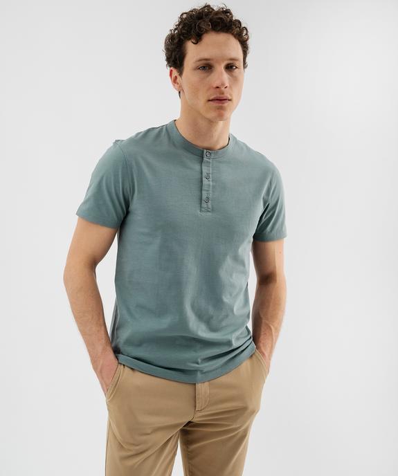 Tee-shirt manches courtes col tunisien en jersey de coton homme vue1 - GEMO 4G HOMME - GEMO