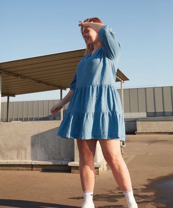 Robe femme en jean à manches longues vue6 - GEMO(FEMME PAP) - GEMO