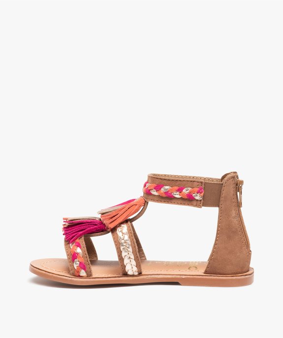 Sandales fille à tige montante en cuir et pompons colorés vue3 - GEMO (ENFANT) - GEMO
