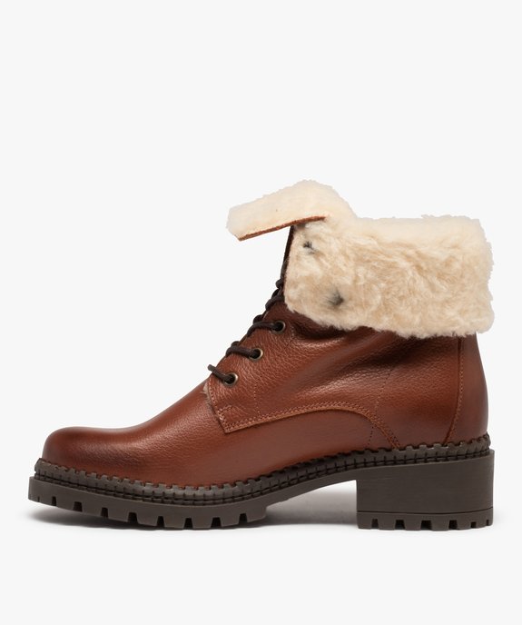 Boots fourrées femme dessus cuir uni à lacets - Tanéo vue4 - TANEO - GEMO