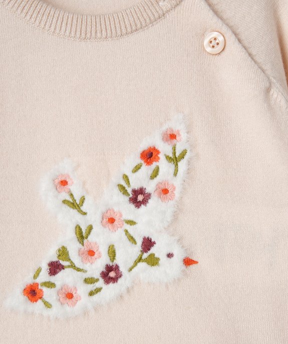 Pull en maille fine à motif brodé et peluche bébé fille vue2 - GEMO(BEBE DEBT) - GEMO