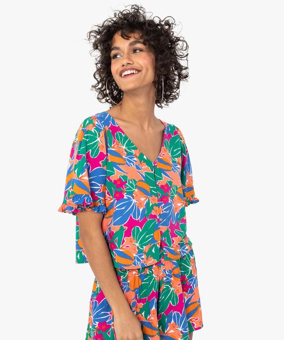 Blouse imprimée à manches courtes coupe courte femme vue1 - GEMO 4G FEMME - GEMO