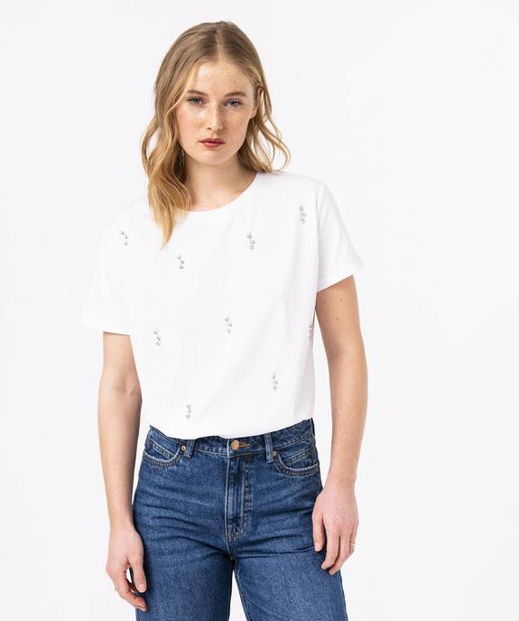 Tee-shirt à manches courtes avec strass femme vue1 - GEMO(FEMME PAP) - GEMO