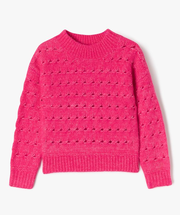 Pull en maille torsadée ajourée avec col montant fille vue2 - GEMO (ENFANT) - GEMO