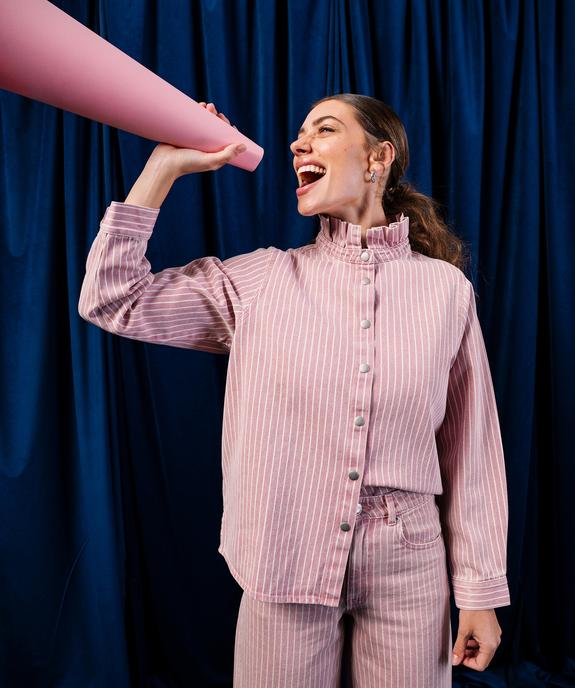 Surchemise en jean rayé à col victorien femme vue1 - GEMO 4G FEMME - GEMO