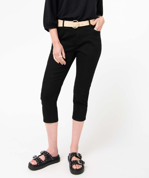 Pantacourt femme en toile denim avec ceinture tressée vue1 - GEMO 4G FEMME - GEMO