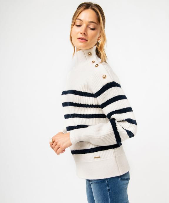 Pull marinière rayé en gosse maille col cheminée femme - LuluCastagnette vue2 - LULUCASTAGNETTE - GEMO