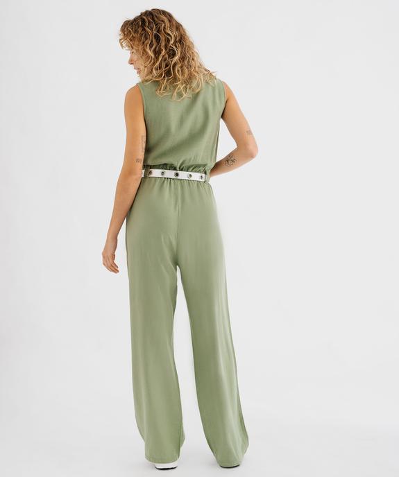 Combinaison pantalon sans manches en viscose et lin haut chemise femme vue3 - GEMO 4G FEMME - GEMO