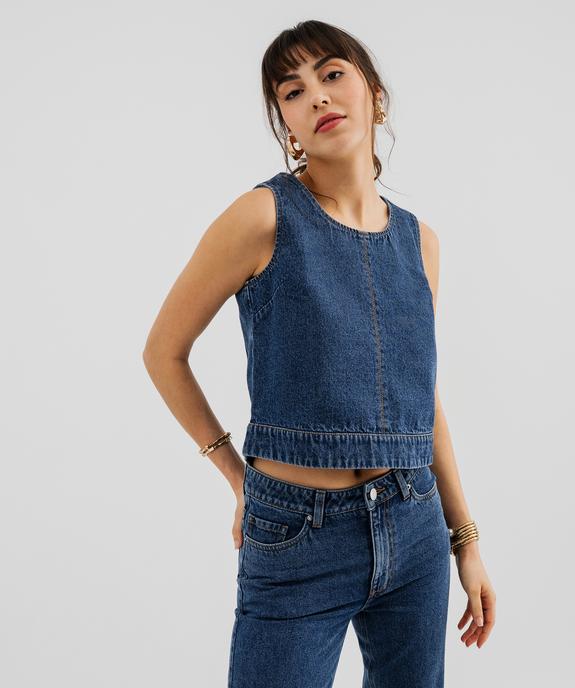 Blouse sans manches en jean coupe courte femme vue1 - GEMO 4G FEMME - GEMO