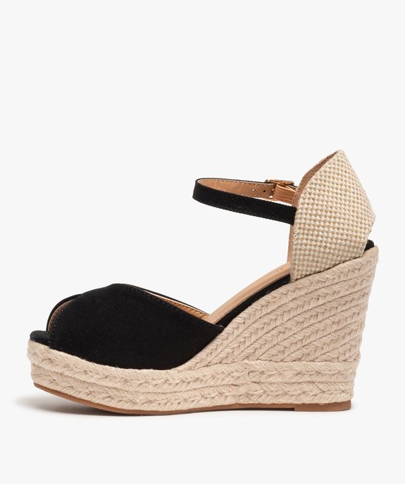 Sandales femme compensées en corde dessus satin uni vue3 - SANS MARQUE - GEMO