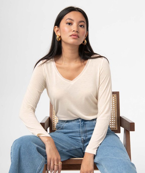 Tee-shirt femme à manches longues avec tulle dans le haut du dos vue1 - GEMO 4G FEMME - GEMO
