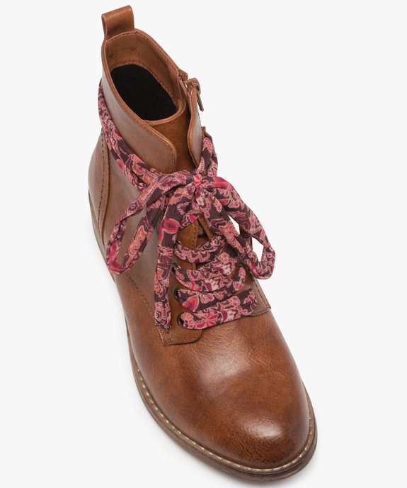 Bottines femme à talon plat et lacets en foulard imprimé vue5 - GEMO (CASUAL) - GEMO