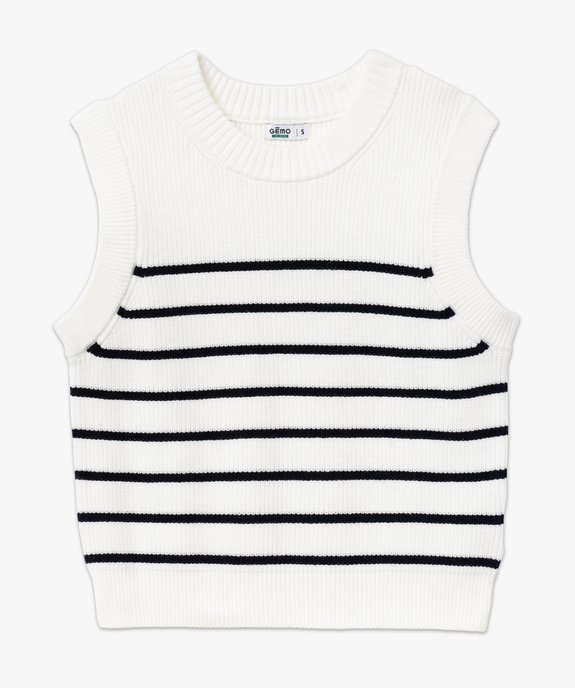 Pull sans manches à rayures en maille côtelée femme vue4 - GEMO 4G FEMME - GEMO