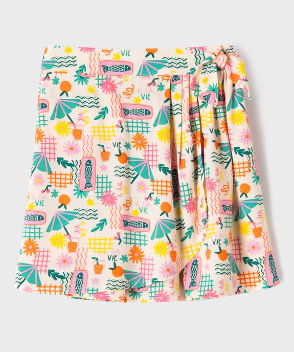 Jupe courte à pan portefeuille fluide et imprimée fille vue1 - GEMO (ENFANT) - GEMO