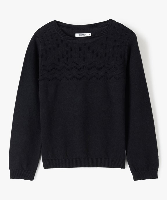 Pull fille en fine maille à plastron ajourée vue1 - GEMO (ENFANT) - GEMO