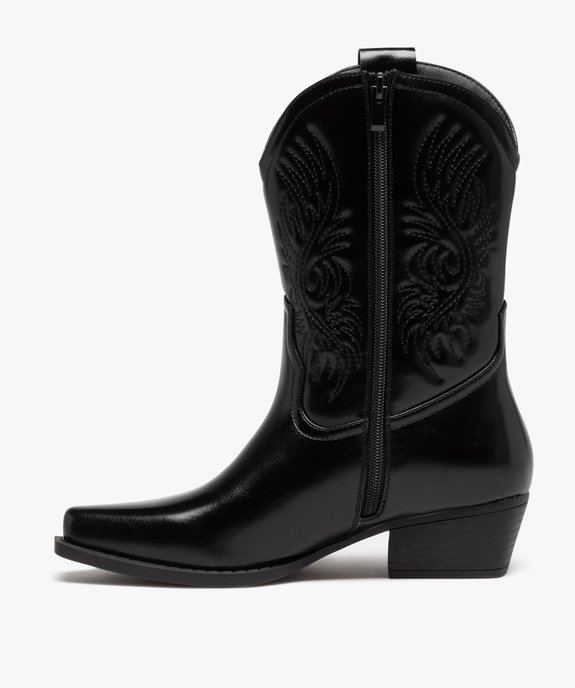 Bottes santiags à bout carré et broderies femme vue3 - GEMO (CASUAL) - GEMO
