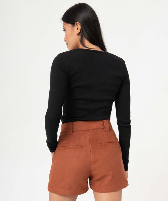 Tee-shirt femme à manches longues en maille côtelée vue3 - GEMO(FEMME PAP) - GEMO
