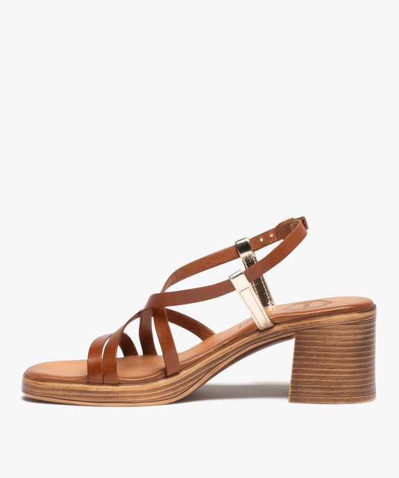 Sandales femme en cuir à talon carré et à fines brides - Taneo vue3 - TANEO - GEMO