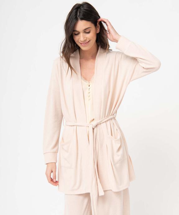 Veste d'intérieur femme en maille duveteuse avec ceinture à nouer vue2 - GEMO(HOMWR FEM) - GEMO