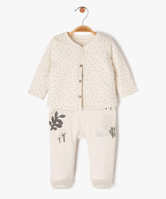 Ensemble 2 pièces bébé fille combinaison et gilet vue1 - GEMO 4G BEBE - GEMO