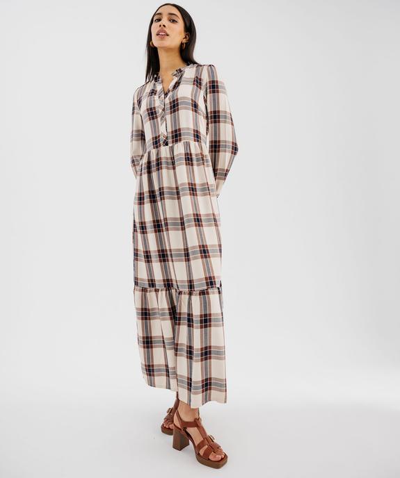 Robe chemise longue en viscose à carreaux femme vue1 - GEMO(FEMME PAP) - GEMO