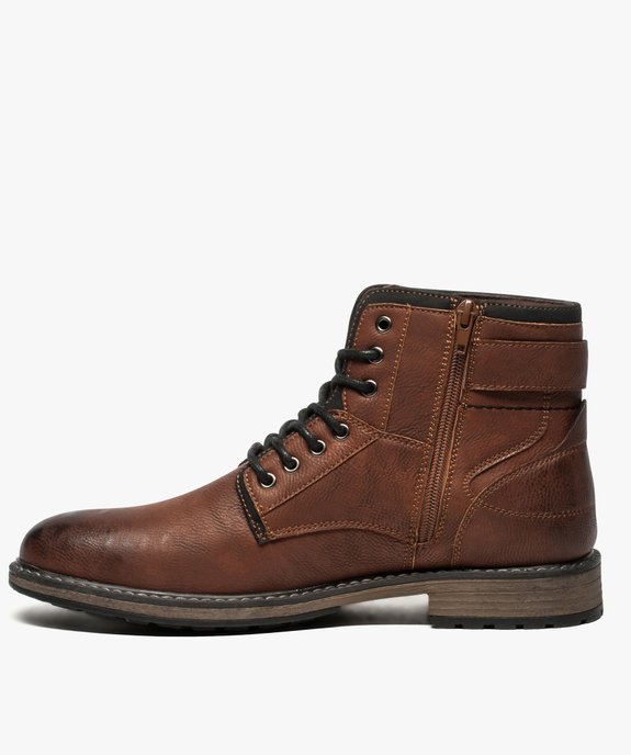 Boots homme unis zippés avec lacets et boucle décorative vue3 - GEMO (CASUAL) - GEMO