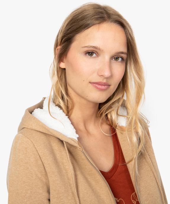 Sweat femme à capuche doublé sherpa et zippé sur l'avant vue2 - FOLLOW ME - GEMO