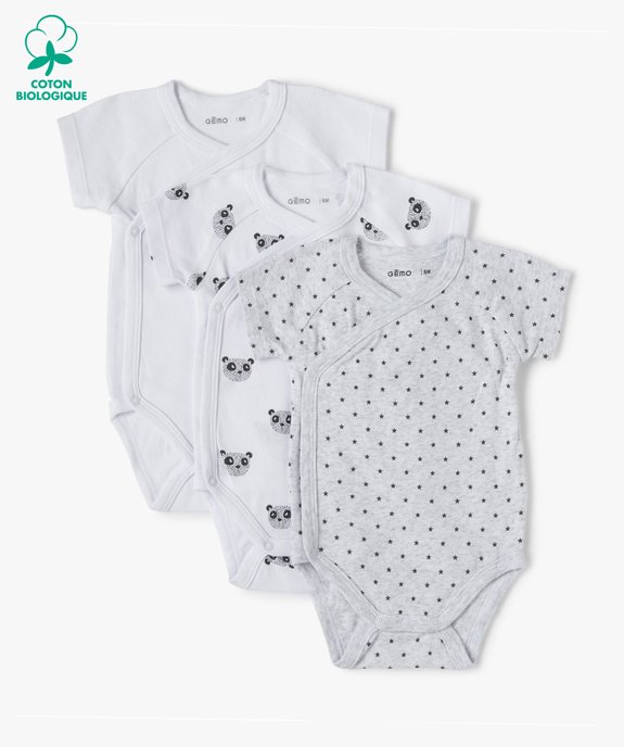Body bébé manches courtes fermeture croisée (lot de 3) vue1 - GEMO 4G BEBE - GEMO