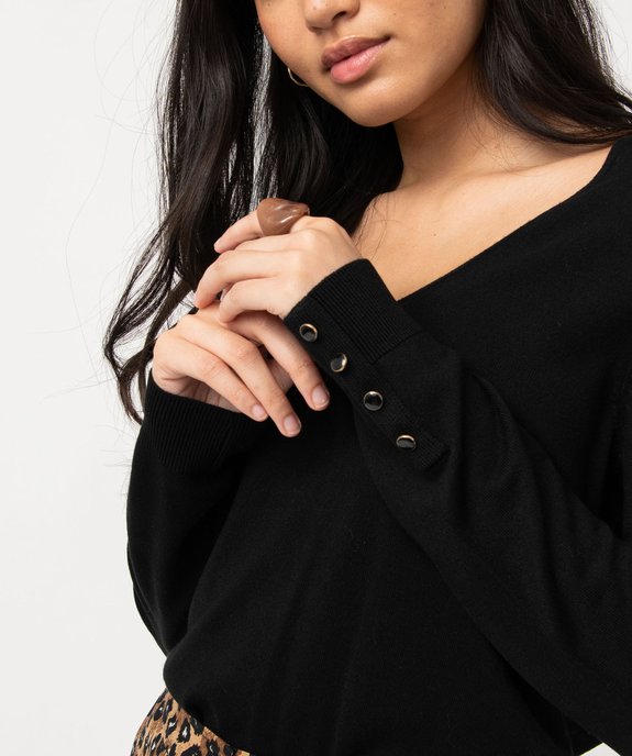 Pull en maille fine à col V et boutons fantaisie femme vue5 - GEMO 4G FEMME - GEMO