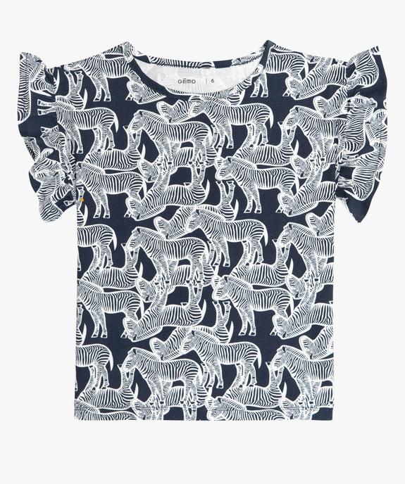 Tee-shirt court fille imprimé avec manches courtes volantées vue1 - GEMO (ENFANT) - GEMO