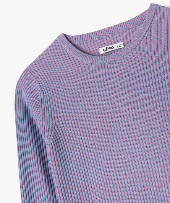 Pull en maille côtelée bicolore à col rond fille vue2 - GEMO (JUNIOR) - GEMO