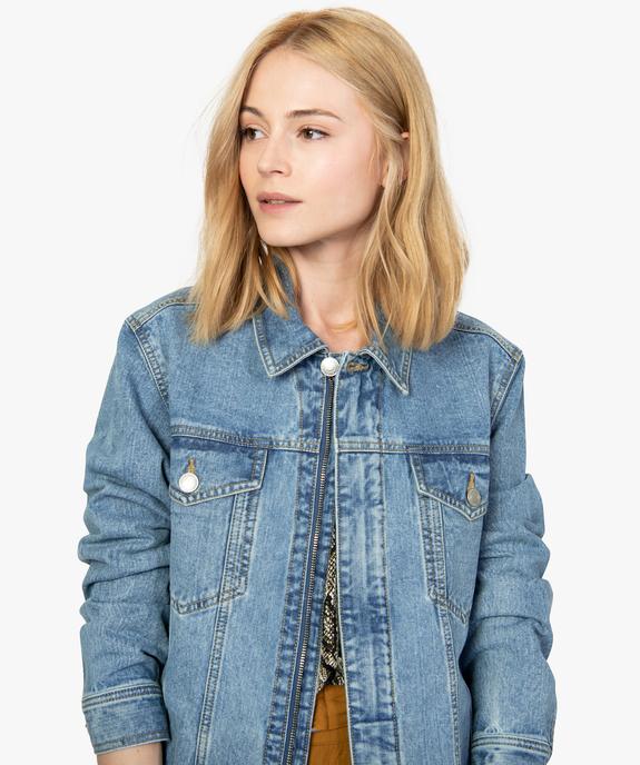 Veste en jean femme coupe longue et fermeture zippée vue2 - FOLLOW ME - GEMO