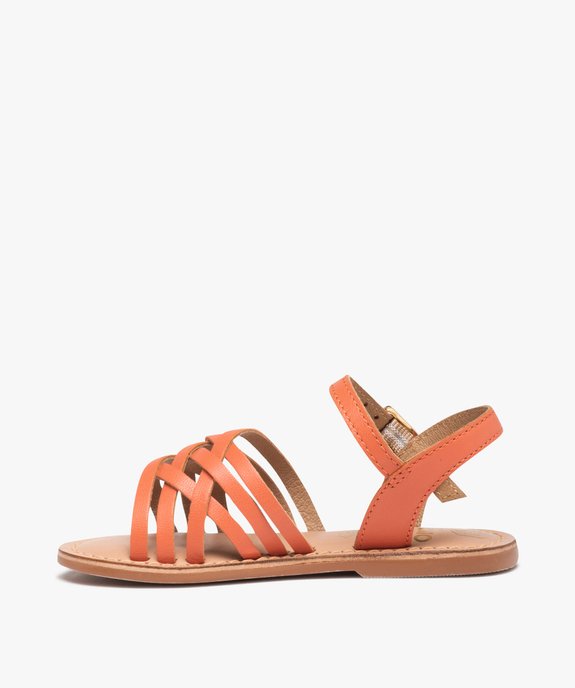 Sandales fille unies à fines brides entrelacées en cuir vue3 - GEMO (ENFANT) - GEMO