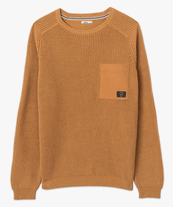 Pull homme uni en grosse maille avec empiècements vue4 - GEMO (HOMME) - GEMO