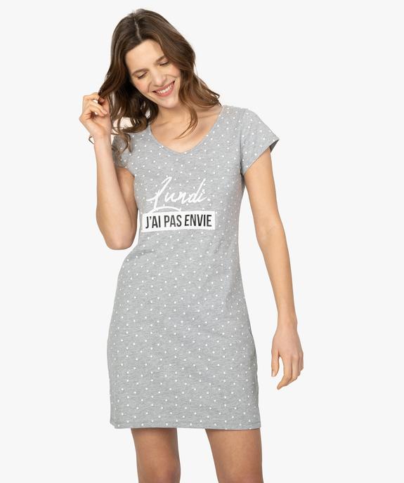 Chemise de nuit imprimée à manches courtes femme à pois vue1 - GEMO 4G FEMME - GEMO