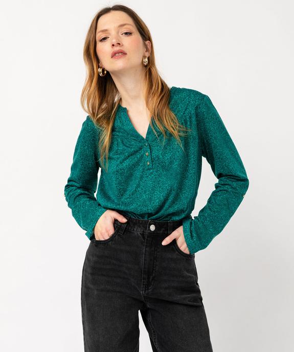 Tee-shirt à manches longues imprimé avec col boutonné femme vue1 - GEMO 4G FEMME - GEMO