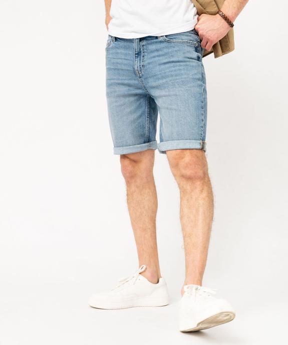 Bermuda en jean stretch et délavé coupe droite homme vue1 - GEMO 4G HOMME - GEMO