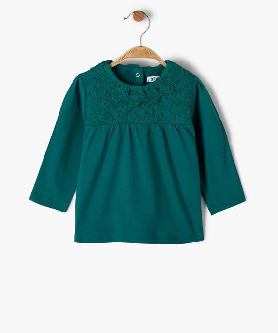 Tee-shirt bébé fille manches longues à col en broderie anglaise vue1 - GEMO(BEBE DEBT) - GEMO