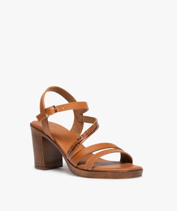 Sandales femme à talon carré et brides en cuir – Tanéo vue2 - TANEO - GEMO