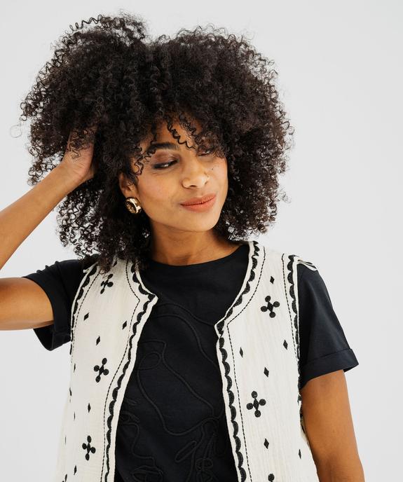 Veste sans manches en gaze de coton brodée femme vue2 - GEMO(FEMME PAP) - GEMO