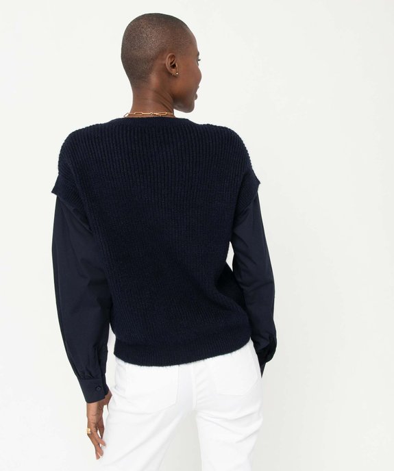 Pull femme avec manches de chemise intégrées vue3 - GEMO(FEMME PAP) - GEMO