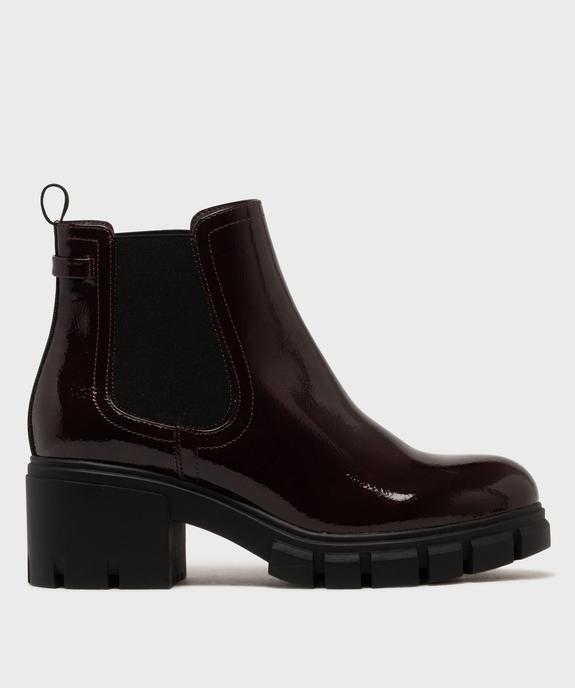 Boots femme vernies à talon carré et semelle crantée dessus verni vue1 - 5 MILES - GEMO