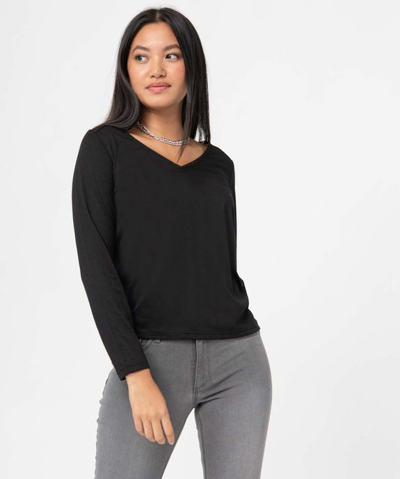 Tee-shirt femme à manches longues avec tulle dans le haut du dos vue1 - GEMO 4G FEMME - GEMO