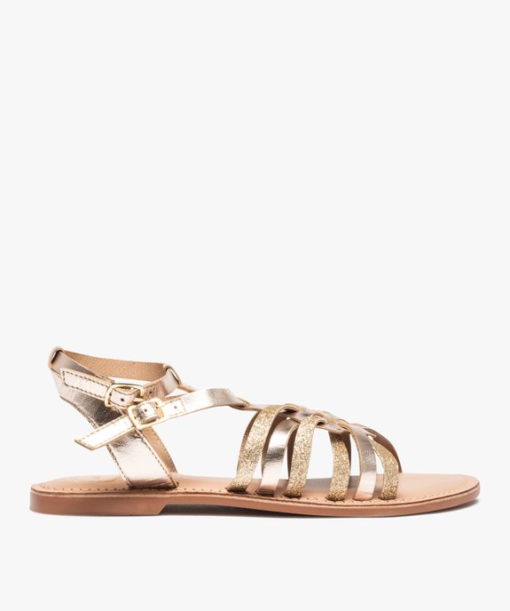 Sandales femme à fines brides métallisées en cuir - Tanéo vue1 - TANEO - GEMO